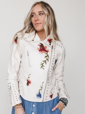 Brooklyn Embroidered Studded Jacket - Beige L / Beige