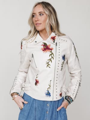 Brooklyn Embroidered Studded Jacket - Beige L / Beige