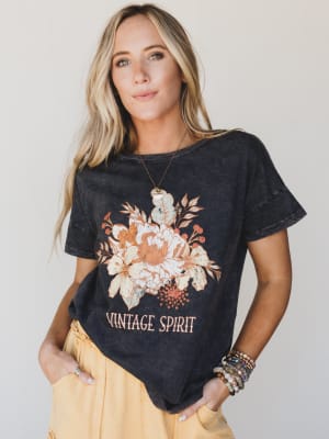 Floral Vintage Spirit Graphic Tee - Charcoal L