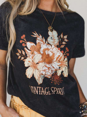 Floral Vintage Spirit Graphic Tee - Charcoal L