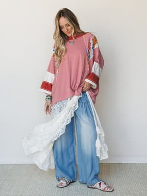 Britt Patchwork Top - Red XL
