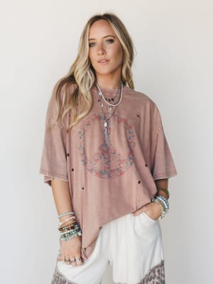 Jude Oversized Peace Sign Graphic Tee - Mauve XL