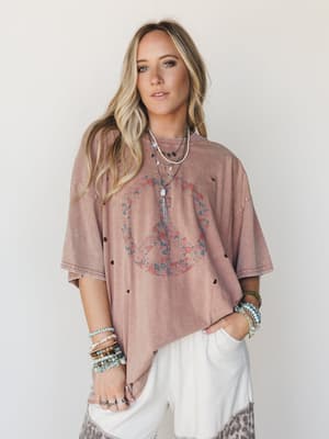Jude Oversized Peace Sign Graphic Tee - Mauve XL