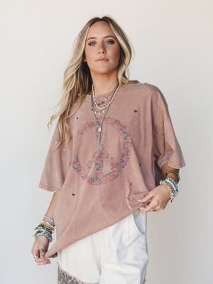 Jude Oversized Peace Sign Graphic Tee - Mauve XL