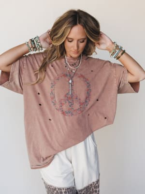 Jude Oversized Peace Sign Graphic Tee - Mauve XL