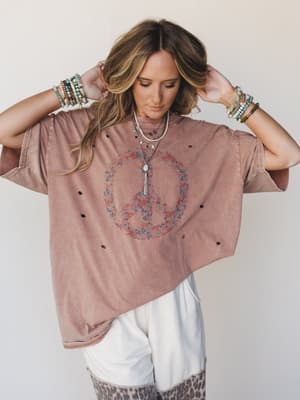 Jude Oversized Peace Sign Graphic Tee - Mauve XL