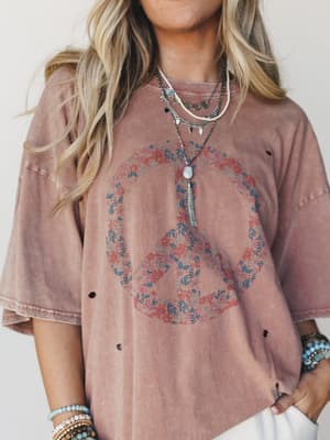 Jude Oversized Peace Sign Graphic Tee - Mauve XL