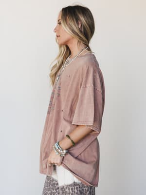 Jude Oversized Peace Sign Graphic Tee - Mauve XL