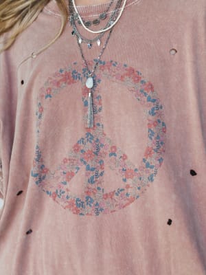 Jude Oversized Peace Sign Graphic Tee - Mauve XL