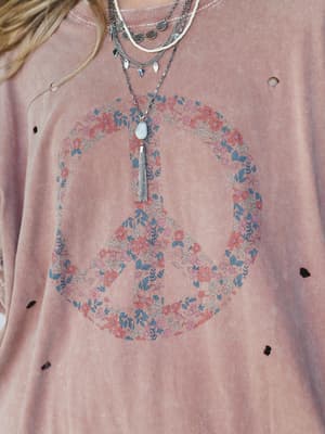 Jude Oversized Peace Sign Graphic Tee - Mauve XL