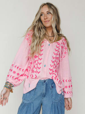 Sunset Palms Embroidered Top: undefined