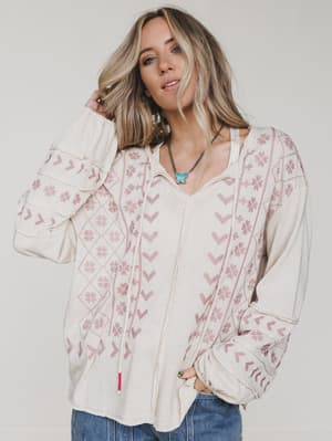 Sunset Palms Embroidered Top: undefined