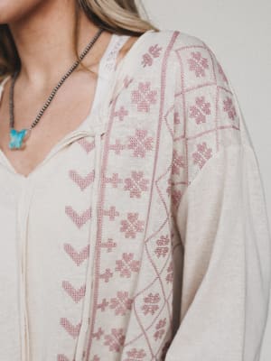 Sunset Palms Embroidered Top - Natural L / Natural