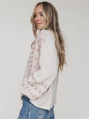 Sunset Palms Embroidered Top - Natural L / Natural