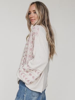 Sunset Palms Embroidered Top - Natural L / Natural