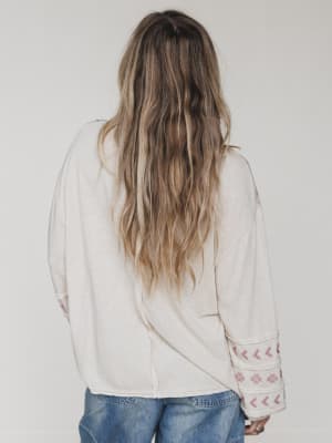 Sunset Palms Embroidered Top - Natural L / Natural