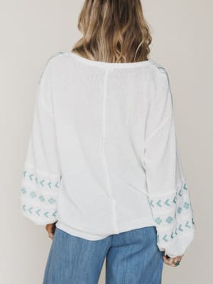 Sunset Palms Embroidered Top - White L / White