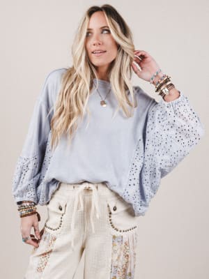 On Point Eyelet Knit Top: undefined
