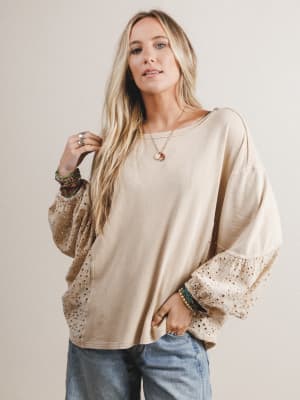 On Point Eyelet Knit Top: undefined