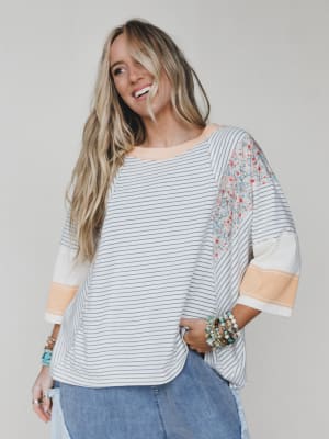 Brit Patchwork Top - Heather Gray L / Heather Gray