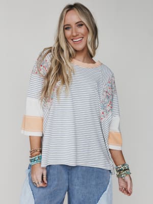 Brit Patchwork Top - Heather Gray L / Heather Gray