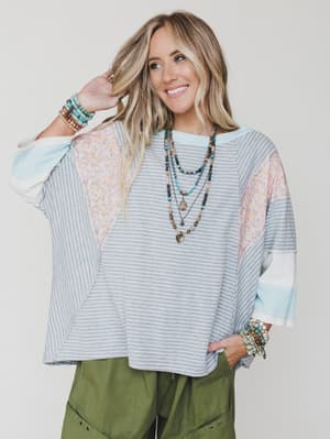 Brit Patchwork Top - Oat Blue L / Oat Blue