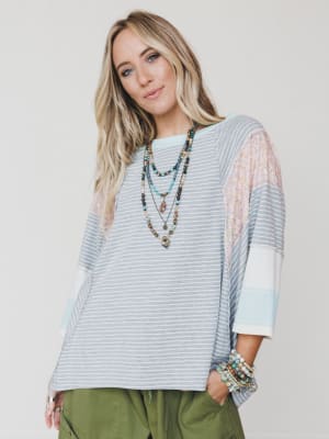 Brit Patchwork Top - Oat Blue L / Oat Blue