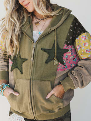 Stars on the Double Zip Up Hoodie - Faded Olive L / Faded Olive