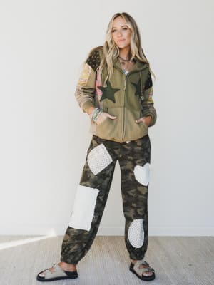 Stars on the Double Zip Up Hoodie - Faded Olive L / Faded Olive