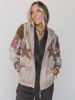 Stars on the Double Zip Up Hoodie - Mushroom L / Mushroom