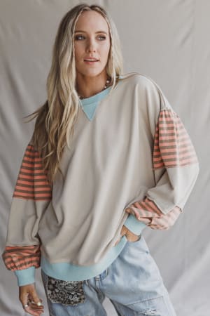 Awaken Joy Stripe Pattern Pullover: undefined