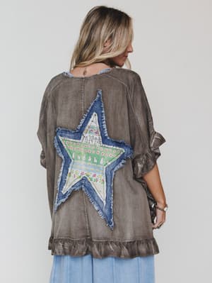Robbie Star Patchwork Denim Jacket - Mocha L / Mocha
