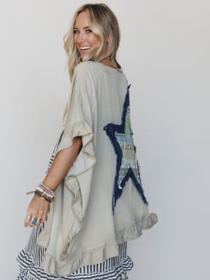 Robbie Star Patchwork Denim Jacket - Sage Grey L / Sage Grey