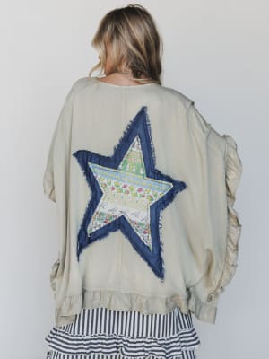 Robbie Star Patchwork Denim Jacket - Sage Grey L / Sage Grey
