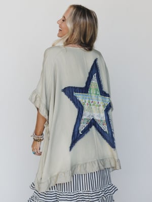 Robbie Star Patchwork Denim Jacket - Sage Grey L / Sage Grey