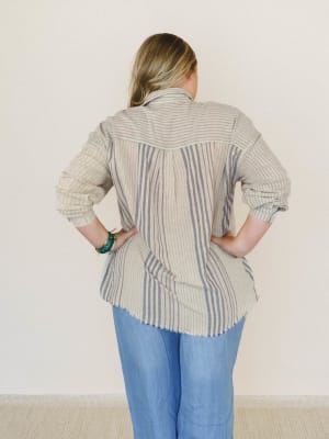 Solana Stripe Button Down Top - Faded Sage L / Faded Sage