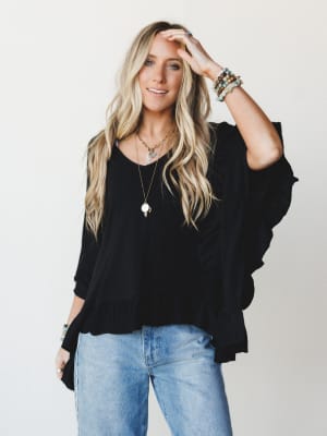 The Nest Let Me Ruffled Poncho Top: undefined
