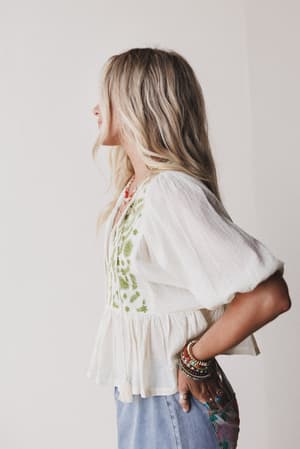 louella-embroidered-peplum-top-olive/Green