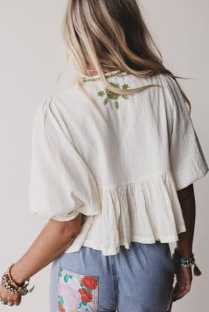 louella-embroidered-peplum-top-olive/Green