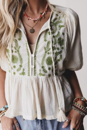 Louella Embroidered Peplum Top: undefined