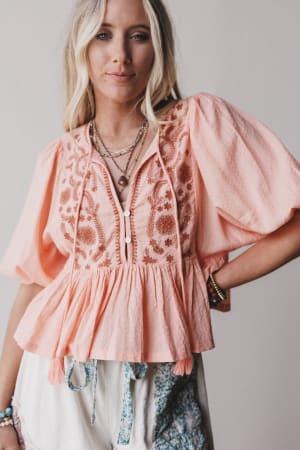 Louella Embroidered Peplum Top: undefined