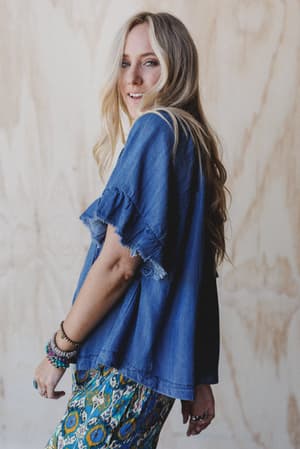 hearts-aligned-ruffled-sleeve-top-dark-denim/Blue