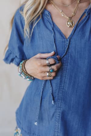 hearts-aligned-ruffled-sleeve-top-dark-denim/Blue