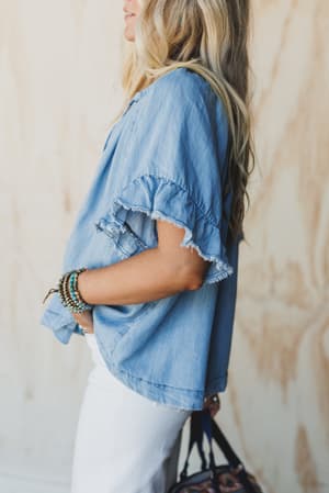 hearts-aligned-ruffled-sleeve-top-light-denim/Blue