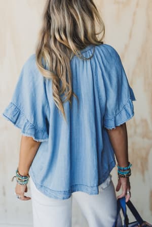 hearts-aligned-ruffled-sleeve-top-light-denim/Blue