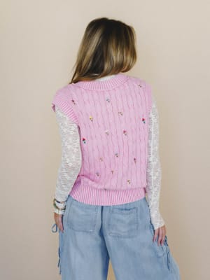 Floral Embers Embroidered Vest - Pink L / Pink