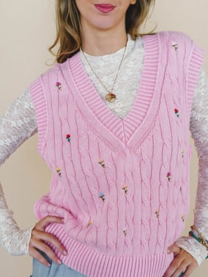 Floral Embers Embroidered Vest - Pink L / Pink
