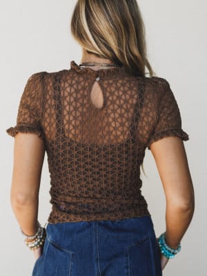 Hopeful Lace Top - Brown L / Brown