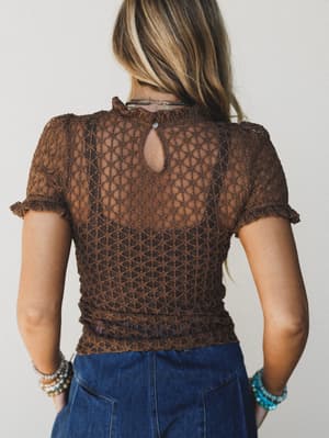 Hopeful Lace Top - Brown L / Brown