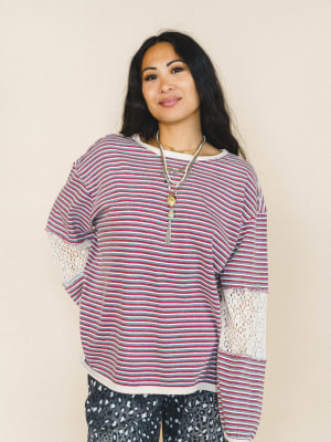 Clara Stiped Top - Red Teal L / Red Teal